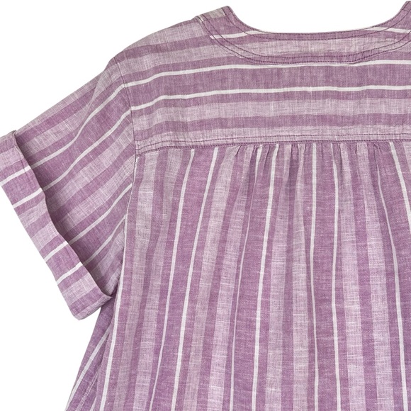 Pilcro Anthropologie Linen Henley Surf Shirt Top Sz M Lavender Striped - Picture 8 of 13